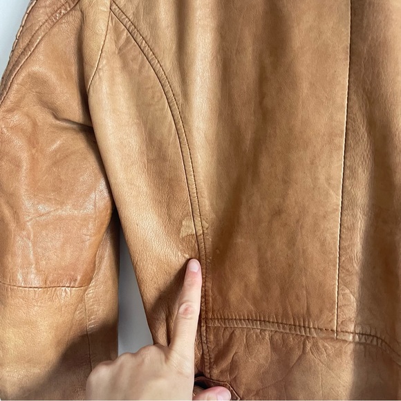 Goosecraft Womens Leather Biker Jacket 438 Real Leather Brown Tan Size Xs - Picture 12 of 13